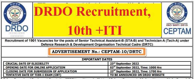 DRDO CEPTAM 10 DRTC Recruitment