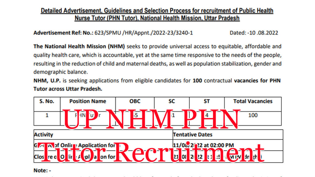 UP NHM PHN Tutor Recruitment